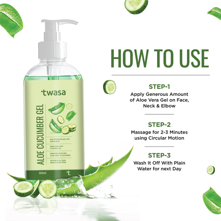 Looking for the best aloe cucumber gel online in India? Discover the nourishing, cooling, and moisturizing properties of Twasa Aloe Cucumber Gel — your perfect skincare solution for all skin types. Our aloe cucumber gel for skin is made from natural ingredients like aloe vera and cucumber, combining the best of both worlds for a soothing skincare experience. If you're searching for the best aloe cucumber gel India offers, look no further! Our gel is perfect for hydrating and replenishing your skin, whether