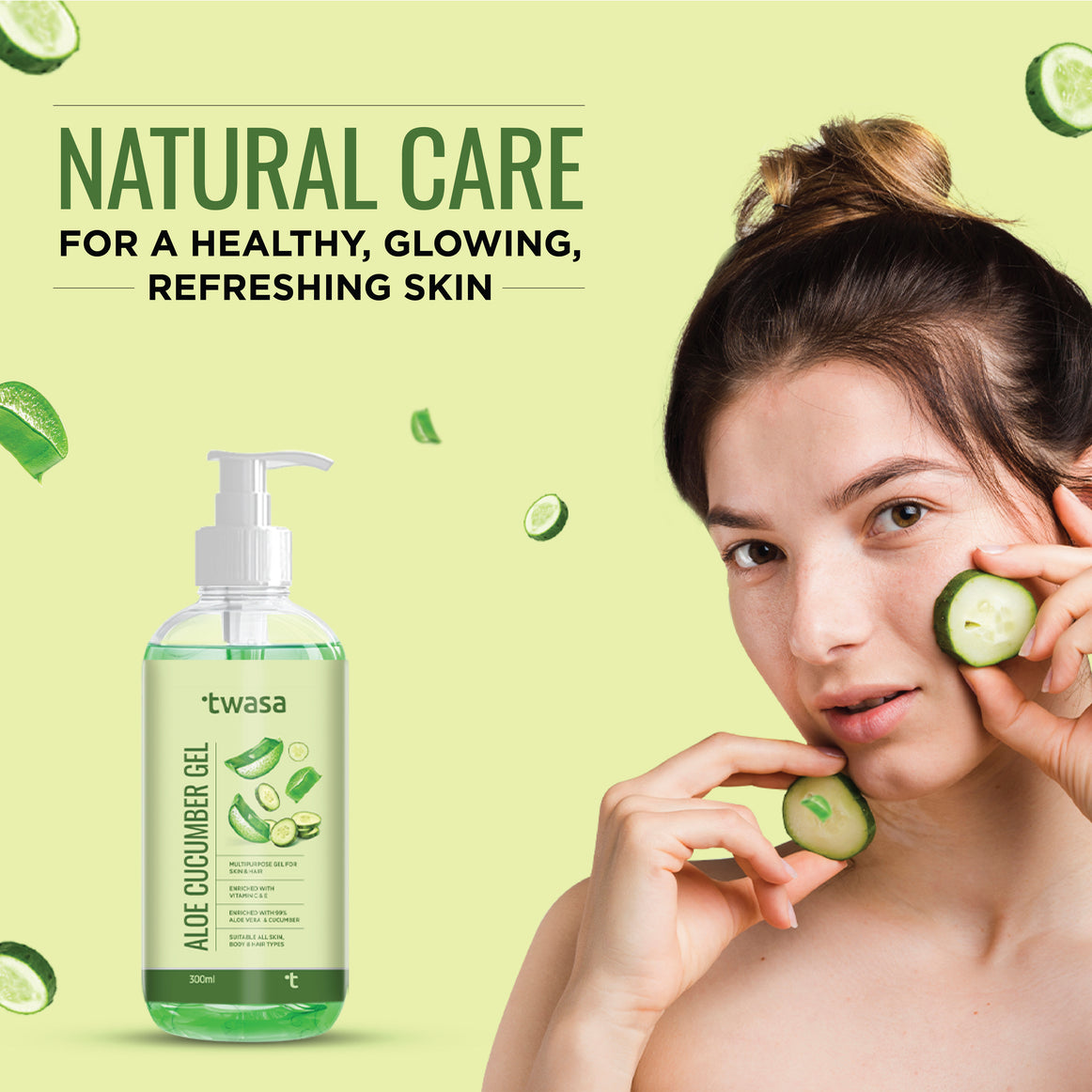 Our aloe vera cucumber gel is crafted with care, using only the finest natural ingredients sourced directly from nature. With organic aloe vera and pure cucumber extract, this gel delivers a potent dose of vitamins, minerals, and antioxidants to your skin and hair. Free from harsh chemicals and artificial additives, it provides gentle yet effective care, ensuring your skin and hair receive only the best that nature has to offer.