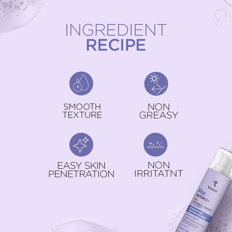 Twasa Retinol Cream Ingredients - Elevate Your Skincare with Premium Retinol Formula. Unveil the power of retino A cream, retinol for skin, and the best retinol cream moisturizer. Experience superior results with Twasa's face moisturizer enriched with the goodness of retinol. Discover the secrets behind the best-rated retinol face cream for effective and gentle skincare.