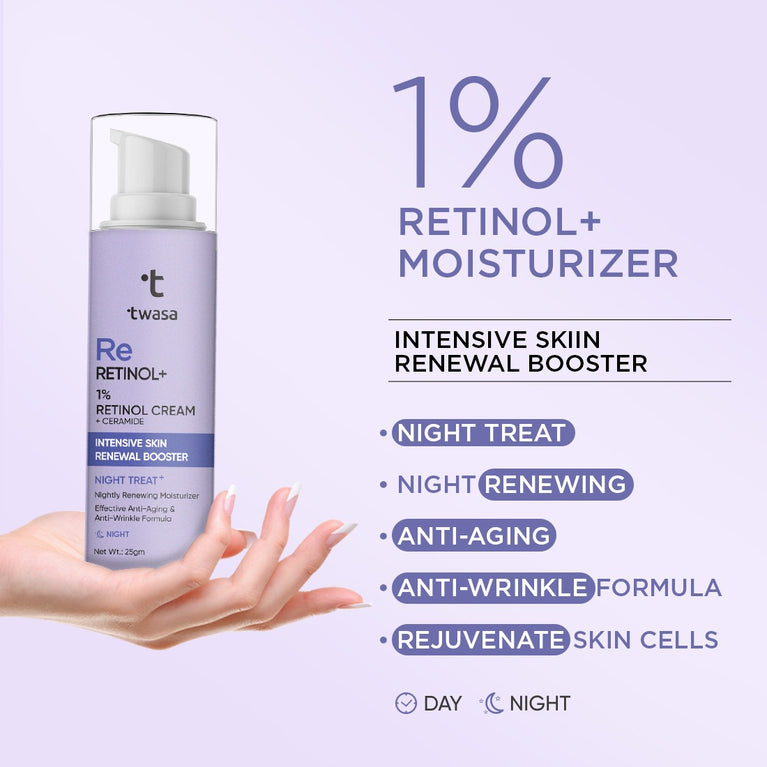 Twasa Retinol Moisturizer - Elevate Your Skincare with Premium Retinol Cream. Embrace the benefits of retino A cream and retinol for skin. Indulge in the luxury of our retinol face cream and experience superior hydration with face moisturizer featuring the best retinol cream moisturizer. Transform your routine with Twasa's top-rated and effective retinol moisturizer.