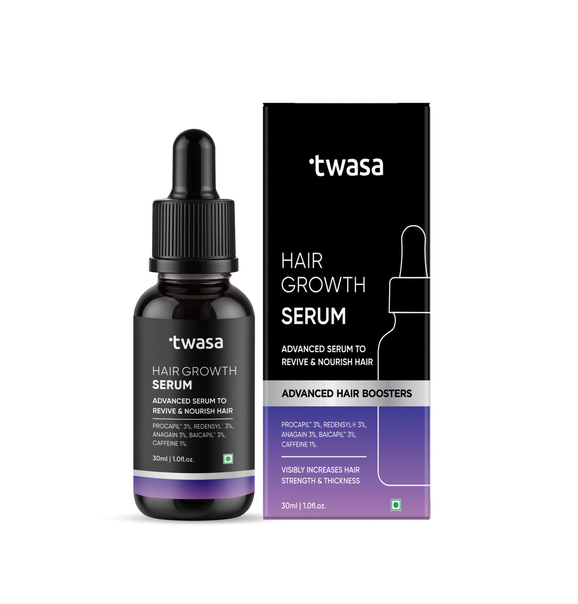 Twasa Hair Growth Serum with Redensyl, Procapil, Anagain & Caffeine – Hair Regrowth & Hair Fall Control Serum for Men & Women – 30ml