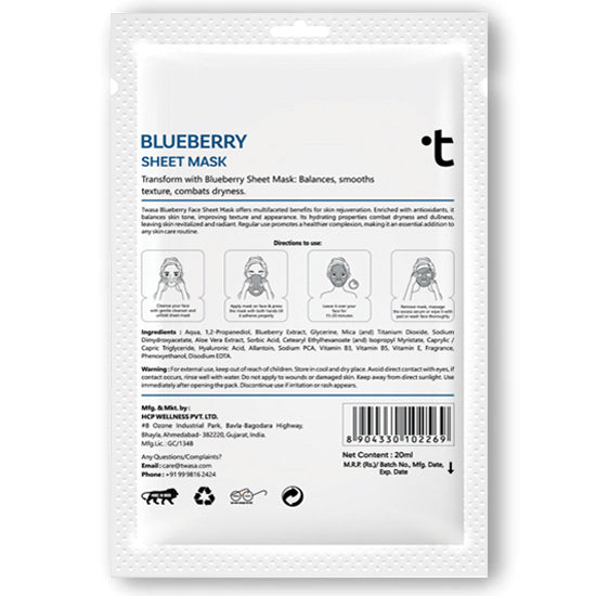 Blueberry Face Mask for Glowing Skin - Hydrating & Acne Treatment Sheet Mask for Moisturizing & Youthful Skin