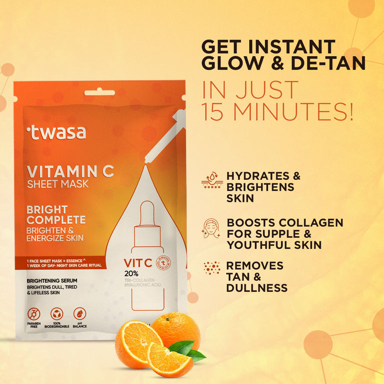 Vitamin C sheet mask for radiant and brightened skin tone