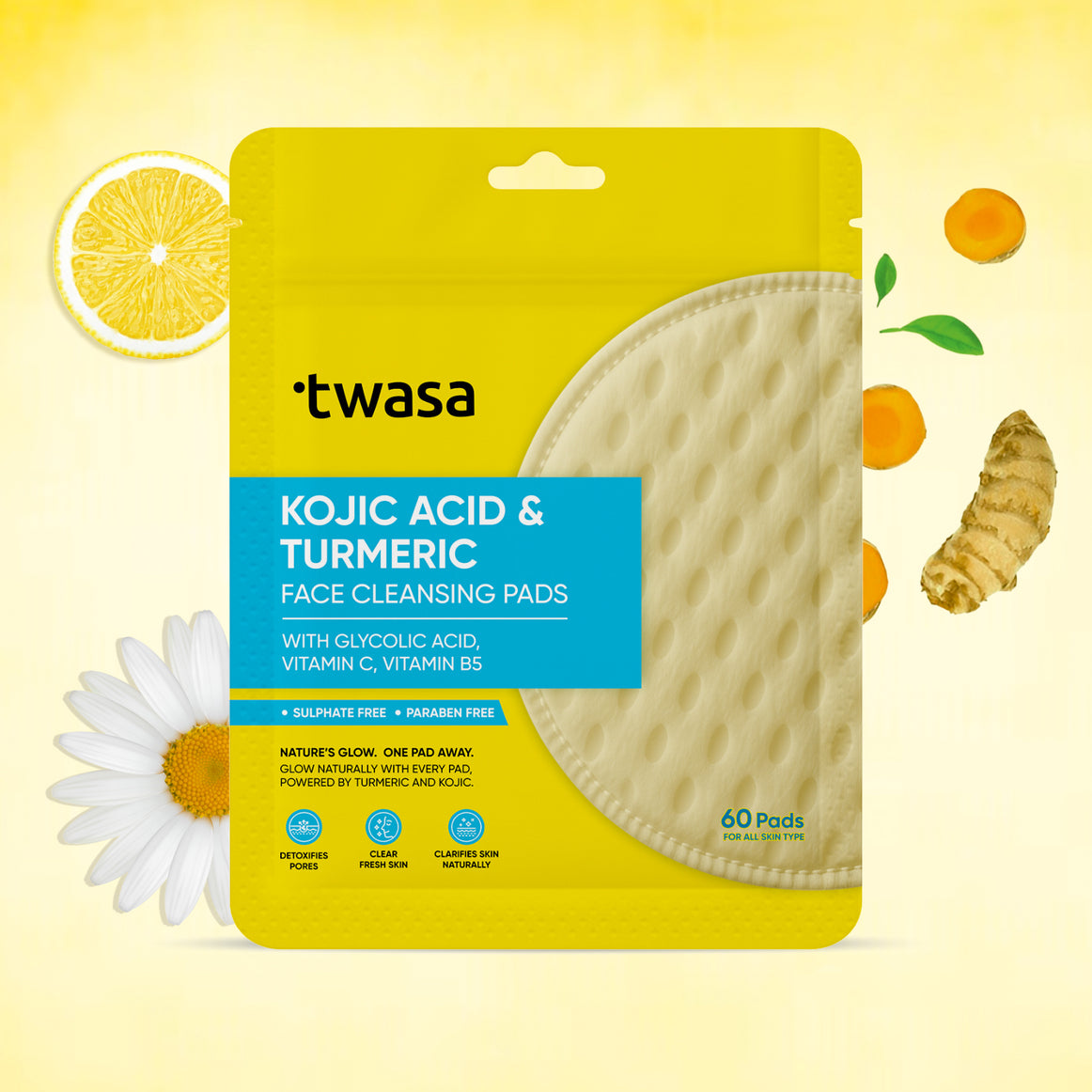 Twasa Kojic Acid and Turmeric Cleansing Pads for bright, glowing skin