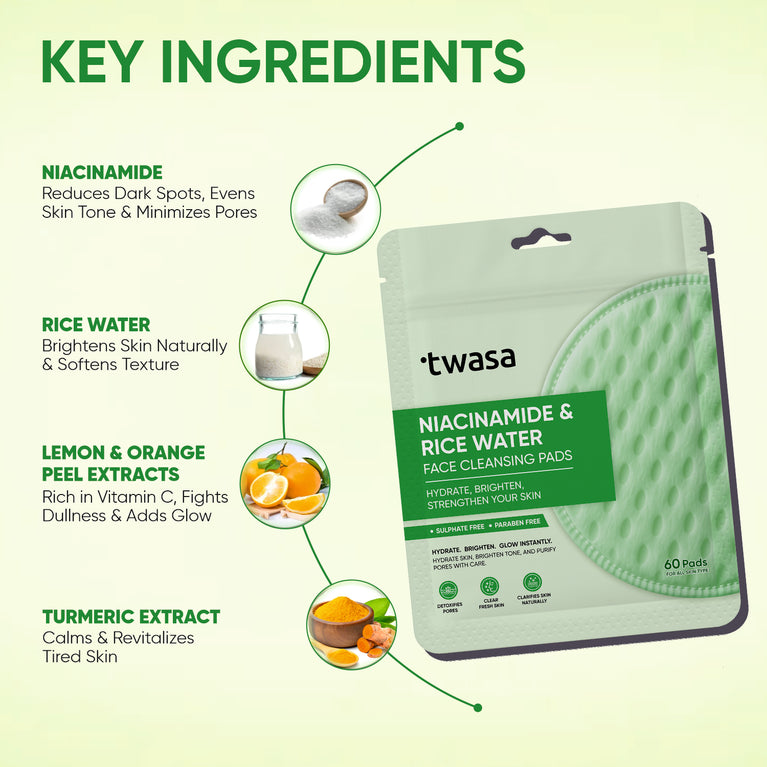 Twasa Niacinamide Cleansing Pads for Bright Skin and improved skin texture