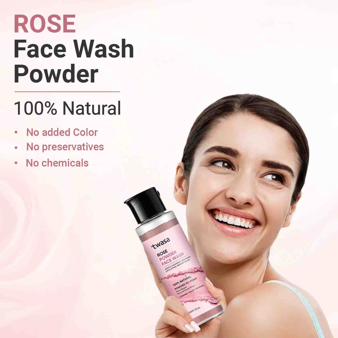 Rose powder face wash Twasa natural herbal cleanser for glowing skin, skin whitening and gentle daily face cleansing