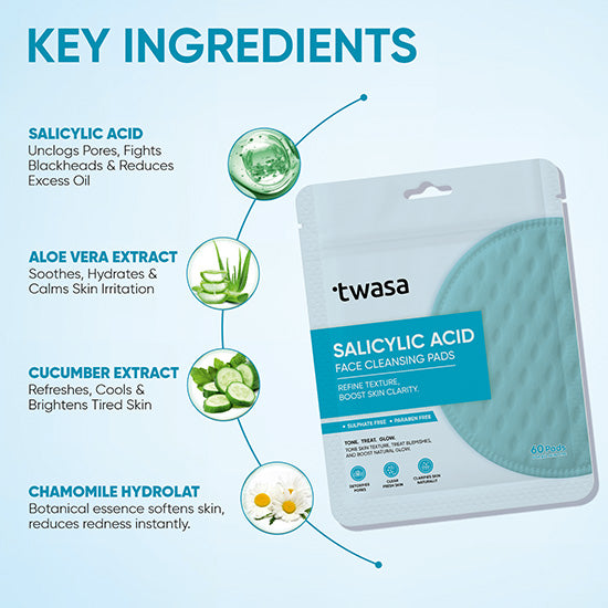 Twasa Salicylic Acid Exfoliating Pads for Deep Pore Cleansing