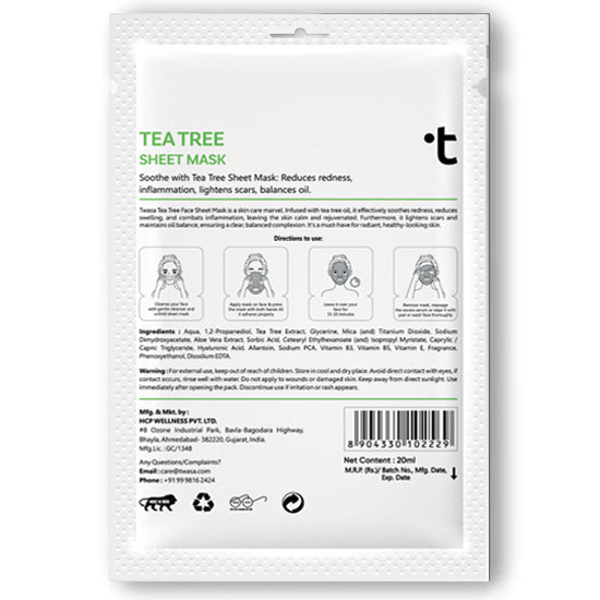 Twasa Tea Tree Sheet Mask: Rejuvenating Facial Treatment for Glowing Skin