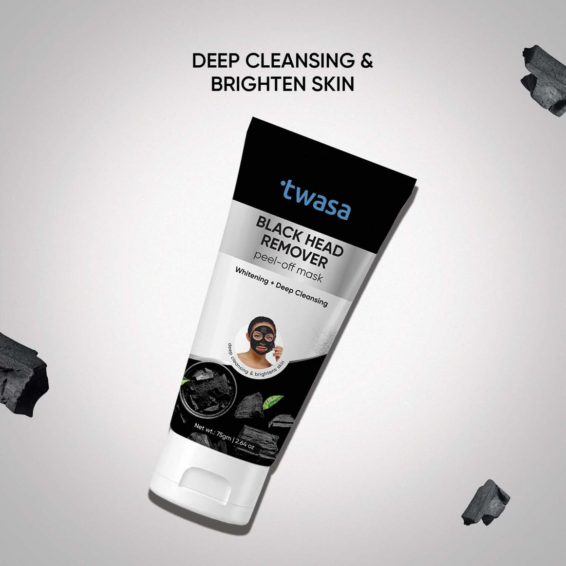 Twasa Blackhead Peel Off Mask 75g with deep cleansing and skin brightening benefits highlighted