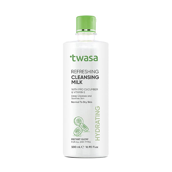 Twasa Cucumber Cleansing Milk hydrating face cleanser with mint and vitamin E for dry and oily skin