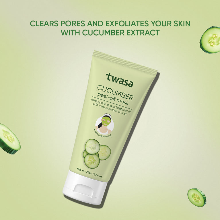 Twasa Cucumber Peel Off Face Mask highlighting pore cleansing and exfoliation with cucumber extract