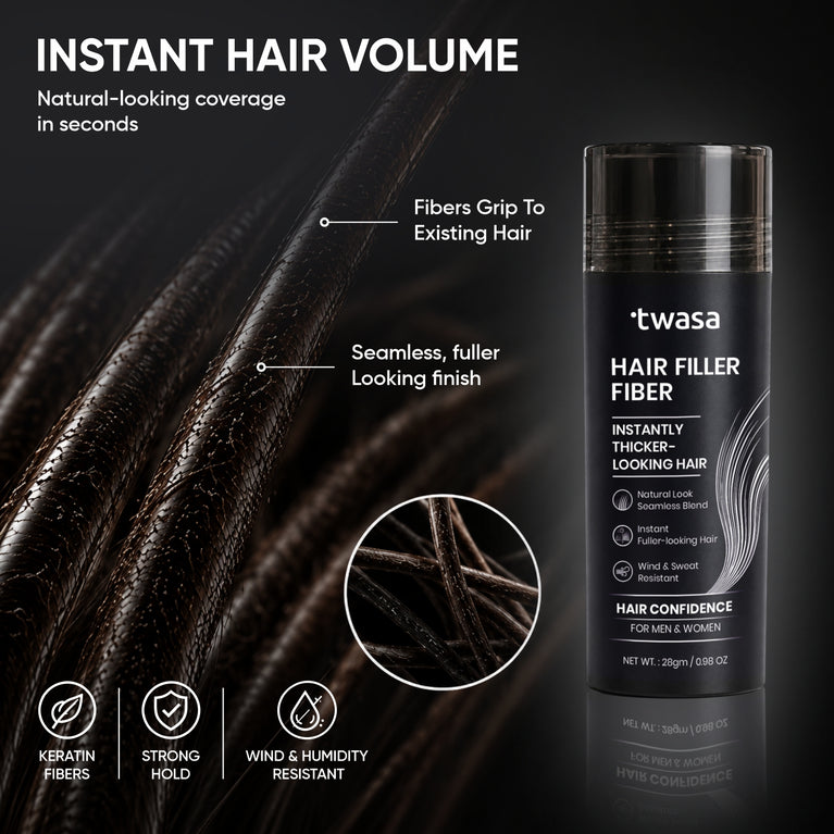 Twasa Hair Fiber Powder 28g for men and women, with instant coverage for thicker-looking hair