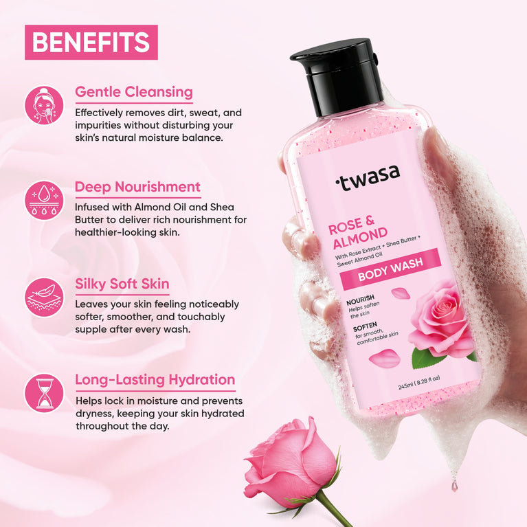 Rose and Almond Oil Body Wash moisturizing body wash for dry and sensitive skin