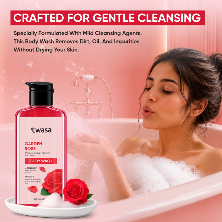 Twasa Moisturizing Rose Body Wash for dry skin with Shea Butter and Vitamin E