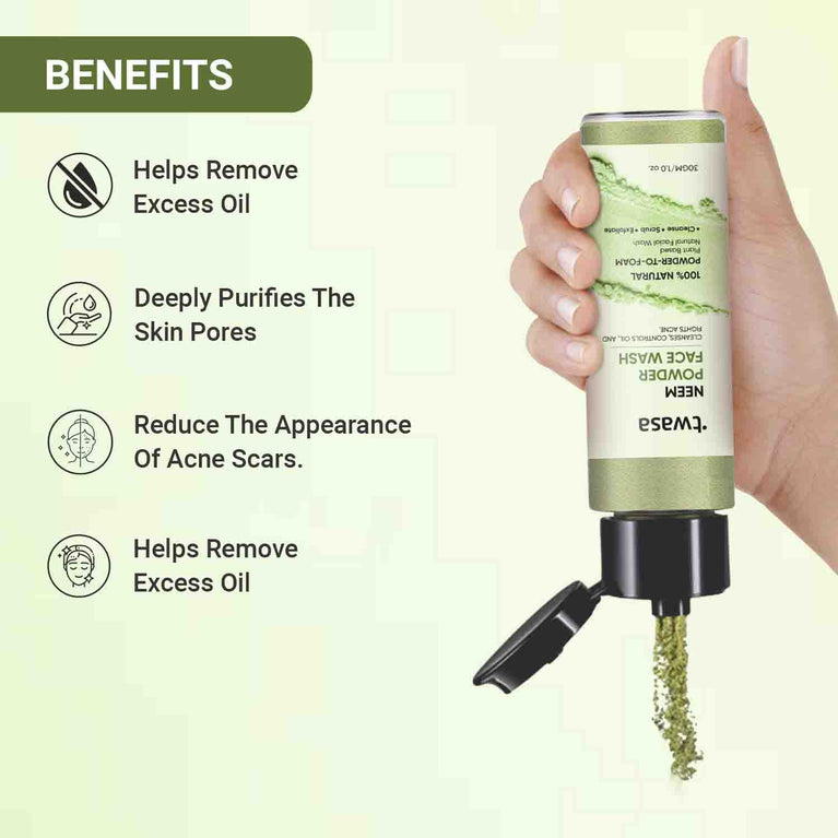 Twasa neem powder face wash natural skincare acne cleanser for oily skin, blackheads removal and healthy glowing skin