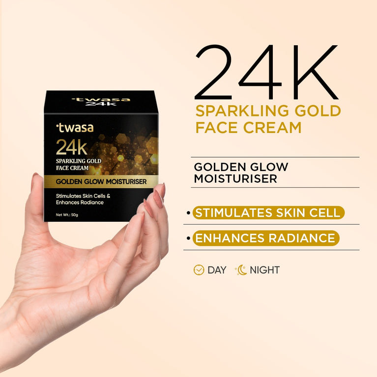 Twasa's 24K Gold Cream Benefits: Elevate your beauty with radiant skin using our 24 karat gold face cream. Luxurious and rejuvenating, Twasa's gold-infused formula ensures opulent skincare results.