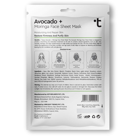 avocado with moringa face sheet mask