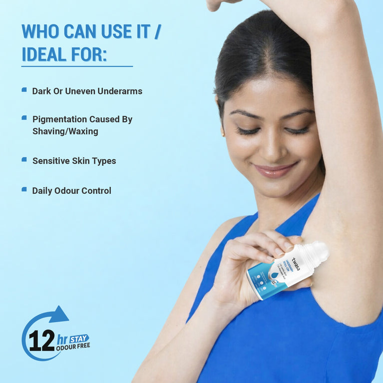 Skin brightening underarm roll on deodorant suitable for sensitive skin and daily use
