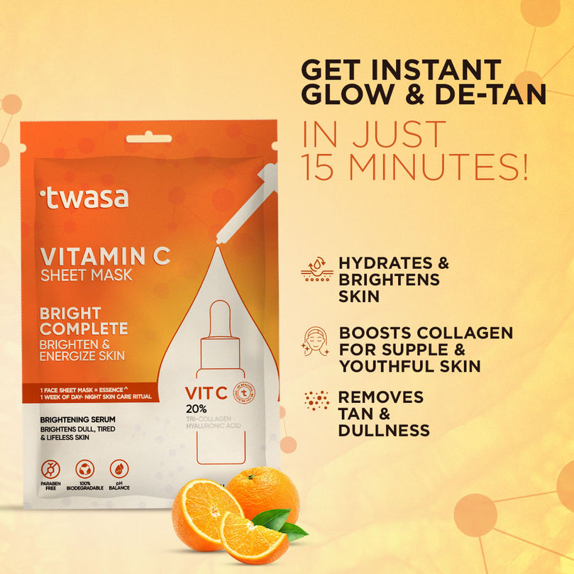 Vitamin C sheet mask for radiant and brightened skin tone