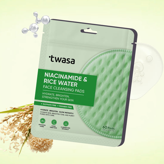 Twasa Niacinamide & Rice Water Face Cleansing Pads for glowing and bright skin