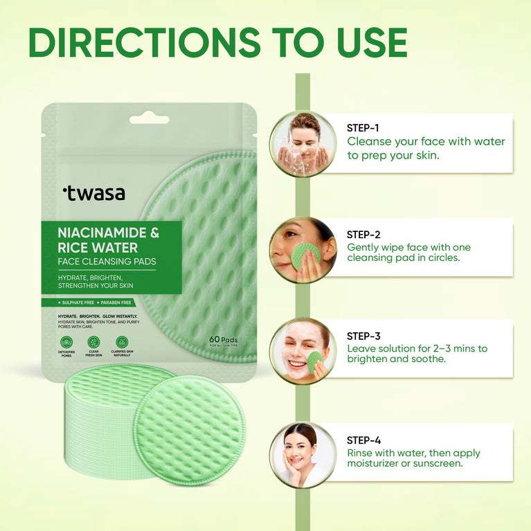 Twasa Niacinamide Rice Water Facial Pads for Glowing Skin and natural radiance