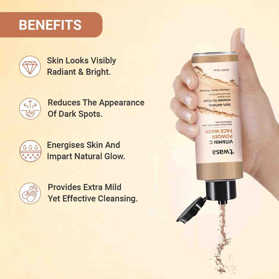 Orange vitamin C powder face wash with natural ingredients for skin brightening, pigmentation and deep cleansing