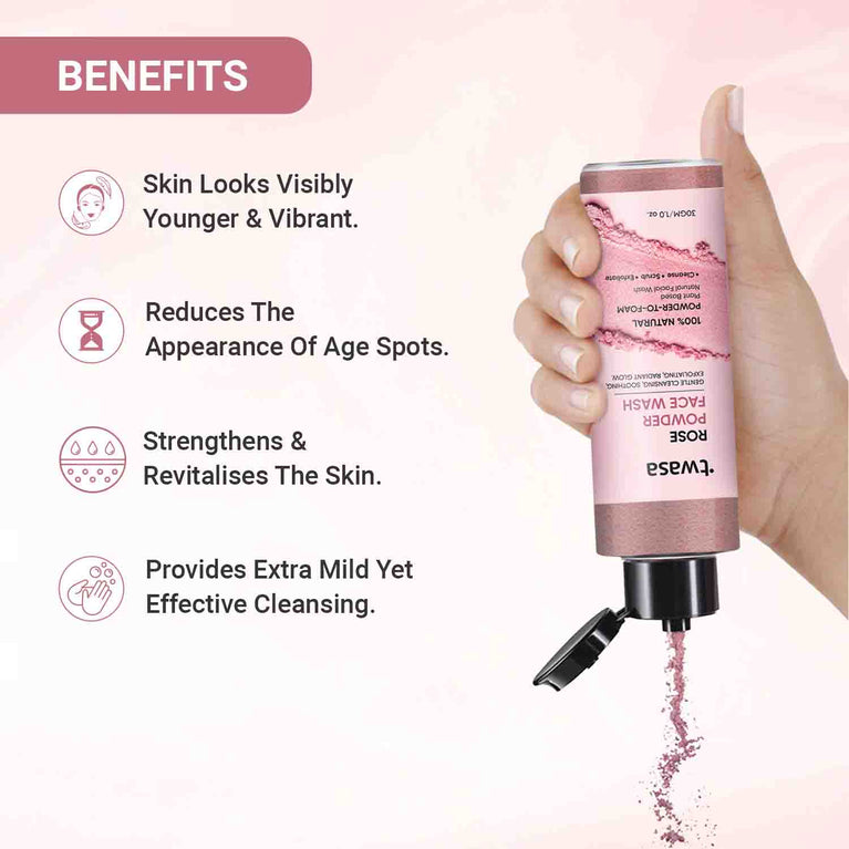 Rose powder face wash for glowing skin brightening natural face cleanser with rose petal powder for smooth and radiant skin