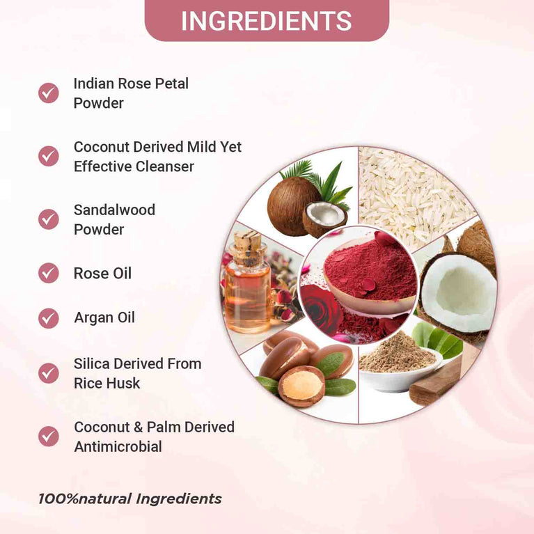 Rose powder face wash natural herbal cleanser by Twasa for glowing skin, soft skin texture and daily gentle face cleansing