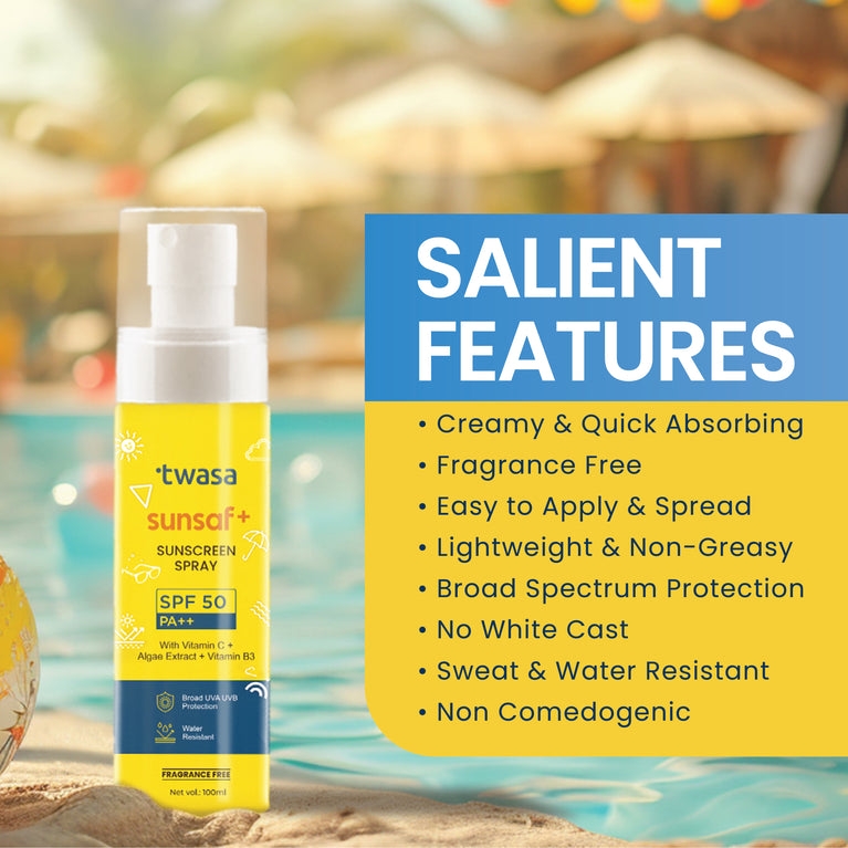 Discover our sunscreen spray, featuring specially designed features for facial application, including lightweight formula and non-greasy finish.