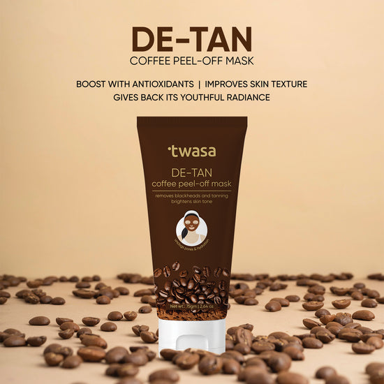 Twasa Coffee Peel Off Mask highlighting tan removal and blackhead removal benefits for brighter-looking skin