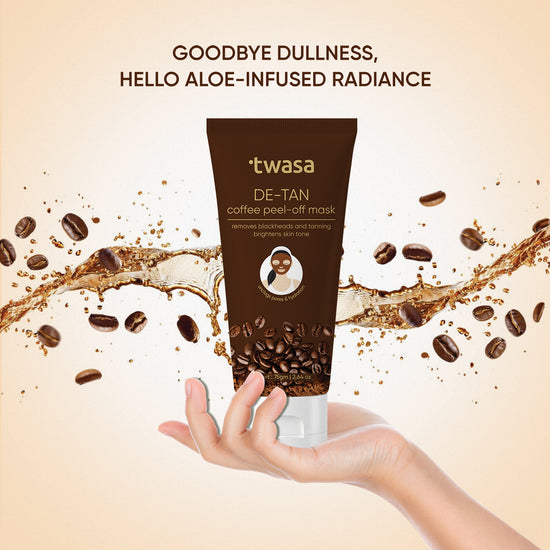 Twasa De Tan Coffee Mask with aloe-infused radiance messaging focused on dull-looking skin and skin brightening
