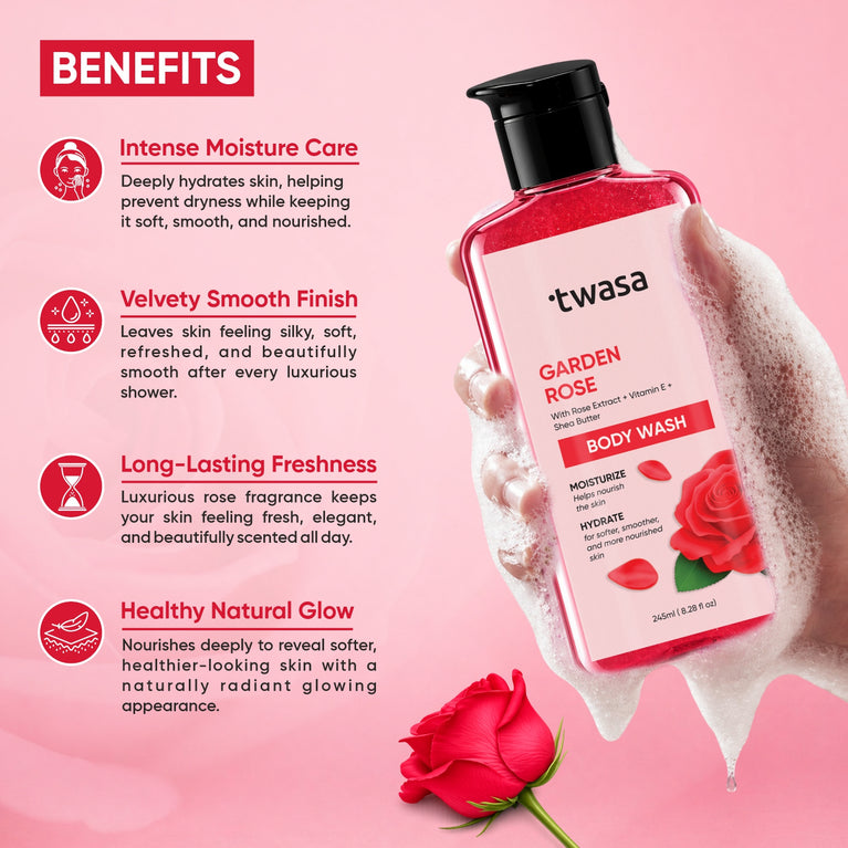 Twasa Rose Water Body Wash for glowing skin with floral fragrance and hydration