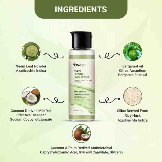 Twasa neem powder face wash herbal anti acne cleanser for pimples control, excess oil removal and clear skin daily use