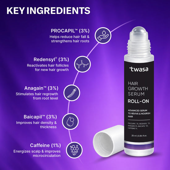 Roll on hair growth serum by Twasa for scalp treatment and faster hair regrowth