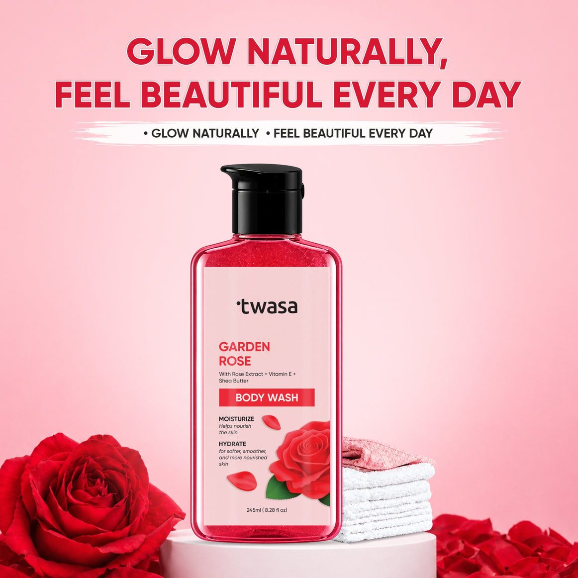 Twasa Hydrating Rose Shower Gel and Moisturizing Body Wash for soft smooth skin