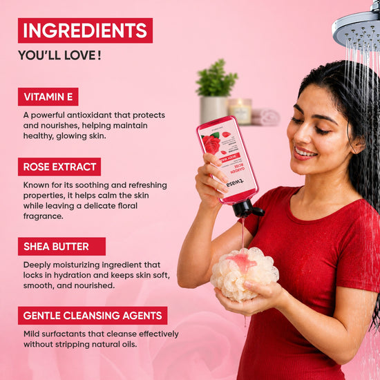 Twasa Garden Rose Shower Gel with Sweet Almond Oil for smooth and nourished skin