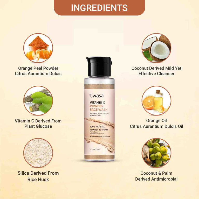 Vitamin C powder face wash for glowing skin herbal ayurvedic cleanser for brightening, deep cleansing and clear skin